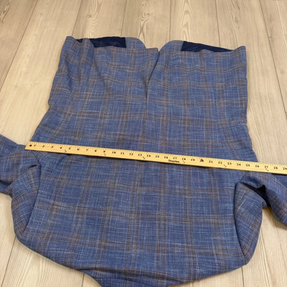 Michael Kors Mens 50R Blue Plaid Two Button Blazer Sport Coat Jacket